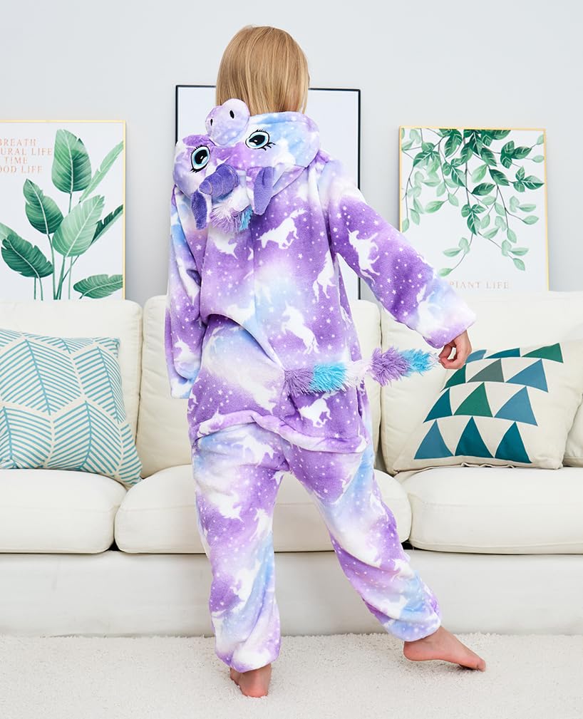Cos Time Uniquecos Kids Unicorn Onesie Animal One Piece Pajamas Halloween Costumes (Purple Horse, 4T)