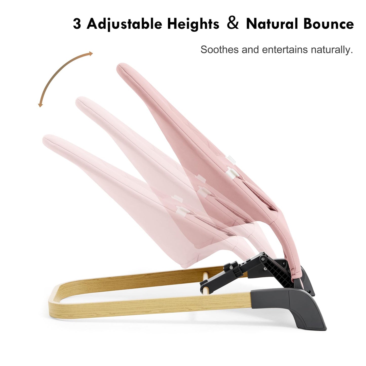 Foldable Baby Bouncer, Baby Bouncer Seat With 3 Adjustable Heights, Portable Newborn Rocker, Ergonomic Bouncer Seat For Natural