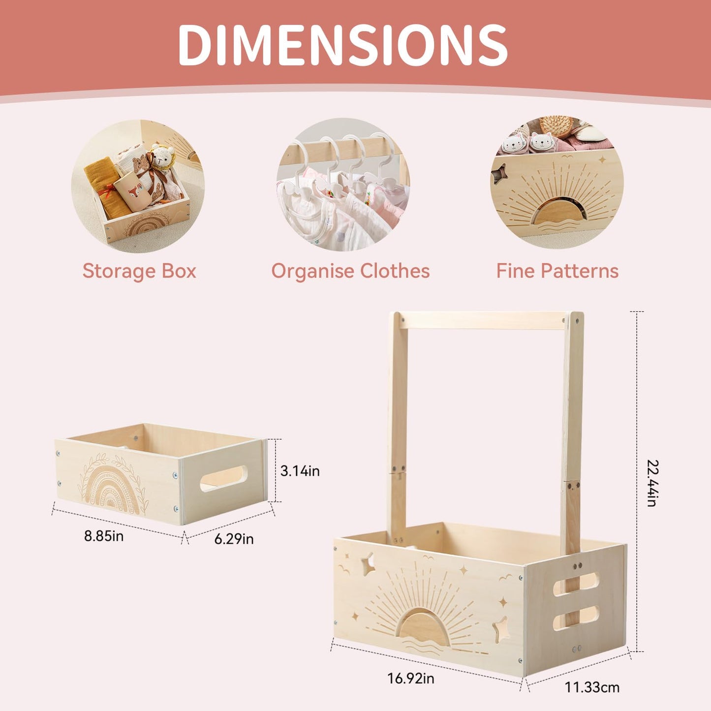Wooden Baby Shower Crate Closet Set With 10 Hangers, Baby Clothing Rack,Shower Party Basket With Handle And Swing, Large Capacit