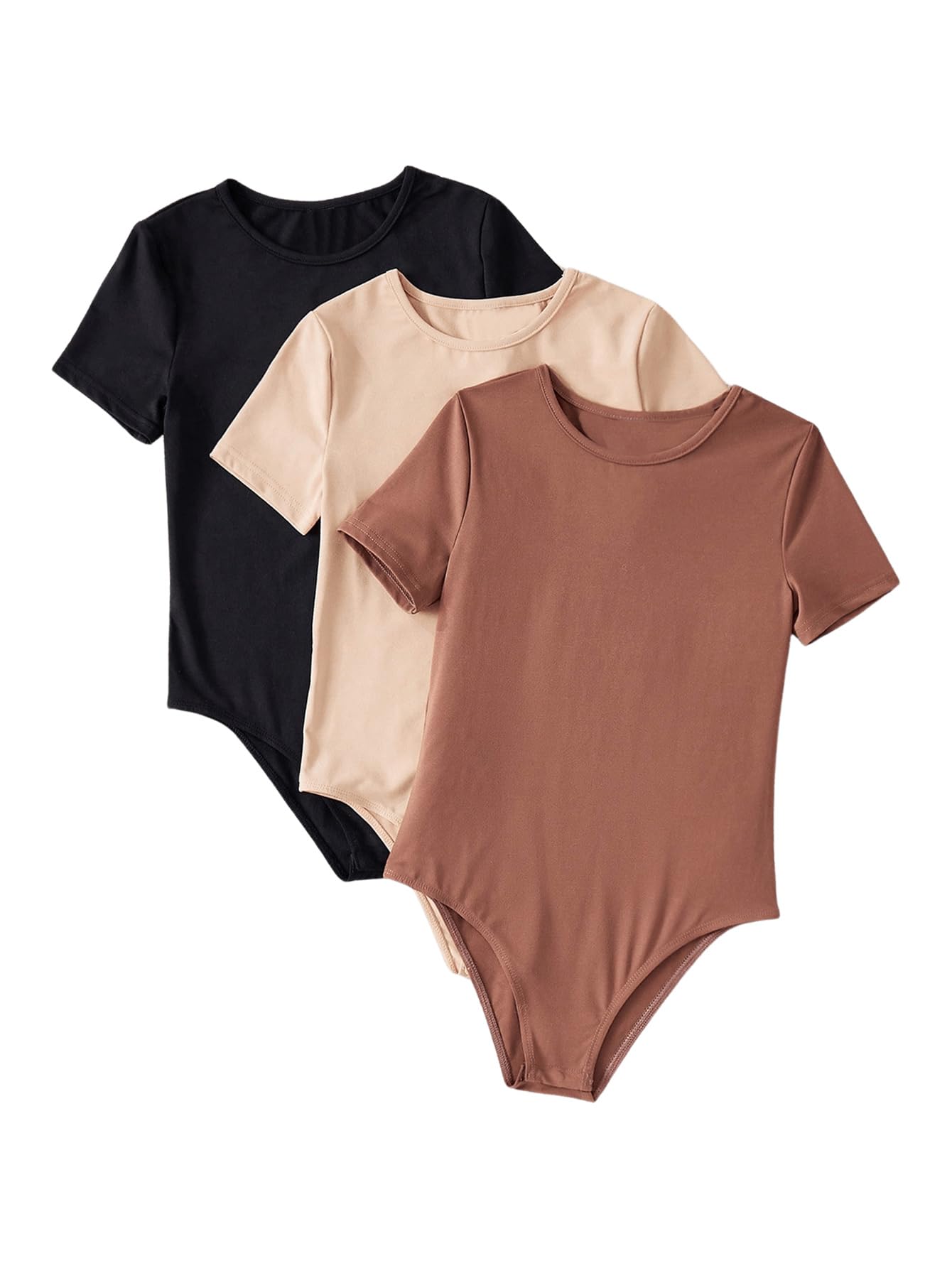 Milumia Girls 3 Pack Ribbed Knit Bodysuits V Neck Short Sleeve Lettuce Trim Romper Jumpsuit Tops Khaki Black Brown 8 Years
