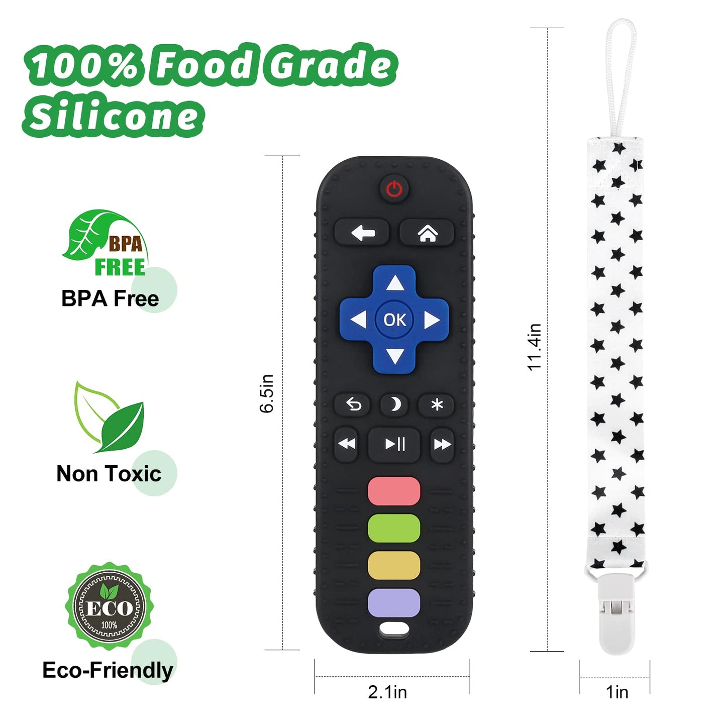 Fu Store Black Silicone Teething Toys for 0-12 Momths 3-24 Months Infant Toddlers Remote Control Shape Teethers for Babies Chew