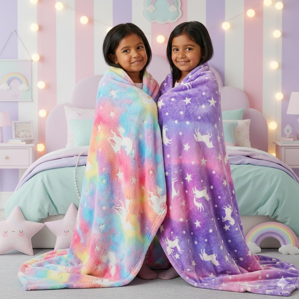 Tony Stark Big Size Unicorn Glow In The Dark Blanket For Kids, 015 Years |200X152 Cm| Soft Flannel Fleece Throw, Cozy & Warm Al