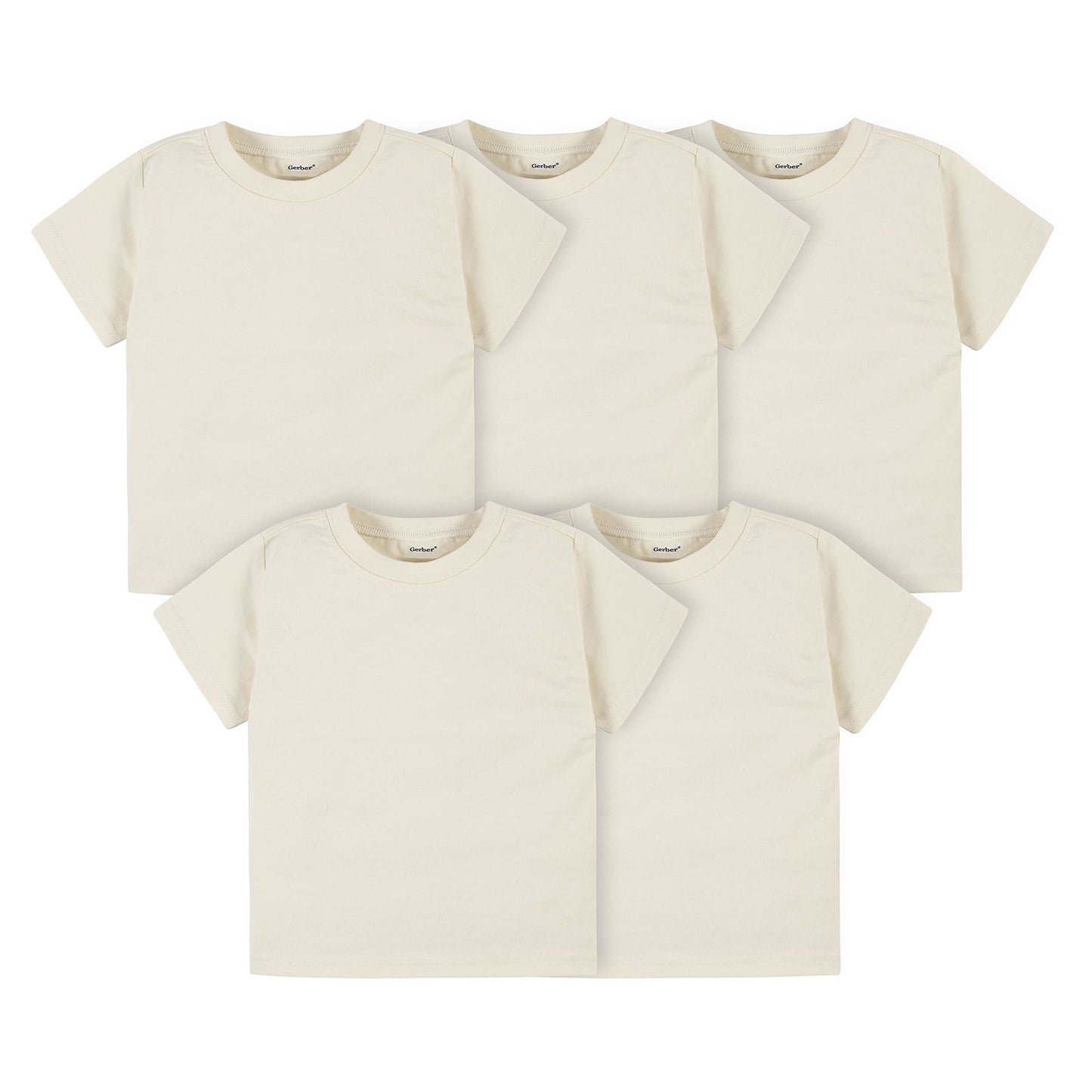 Gerber Baby Toddler 5-Pack Solid Short Sleeve T-Shirts Jersey 160 Gsm, Natural, 4T