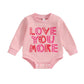 Baby Girl Boy Valentines Day Outfit Jumpsuit Love Heart Print Long Sleeve Sweatshirt Romper Onesie Newborn Clothes (Pink, 18-24