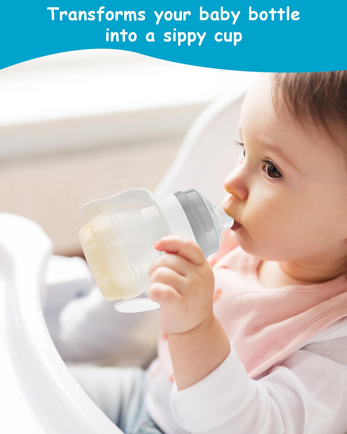 Sippy Cup Conversion Kit For Mam Bottles, Spill-Proof Transition Kit With Silicone Sippy Spout Nipple, Weighted Straw, Handle, 3