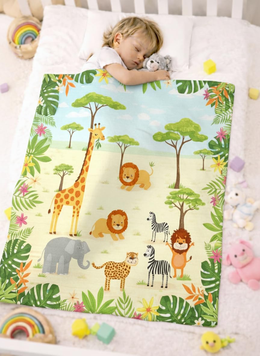 FRIDO Baby Blanket, ABC Animal Print, Cotton, Soft and Skin Friendly, All Season, Multicolor, 85 x 110 CM, 04 Years (Pista)