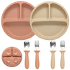 Eascrozn Silicone Baby Feeding Set, 2 Pack Divided Suction Plates For Baby, 2 Pack Spoons And Forks Set Baby Eating Essentials,