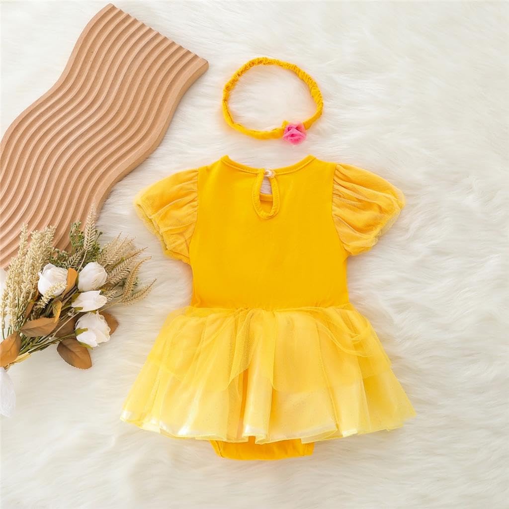 Dressy Daisy Baby Girls Princess Dress Onesie Bodysuit Romper Halloween Costume With Headband Size 18-24 Months Yellow 268
