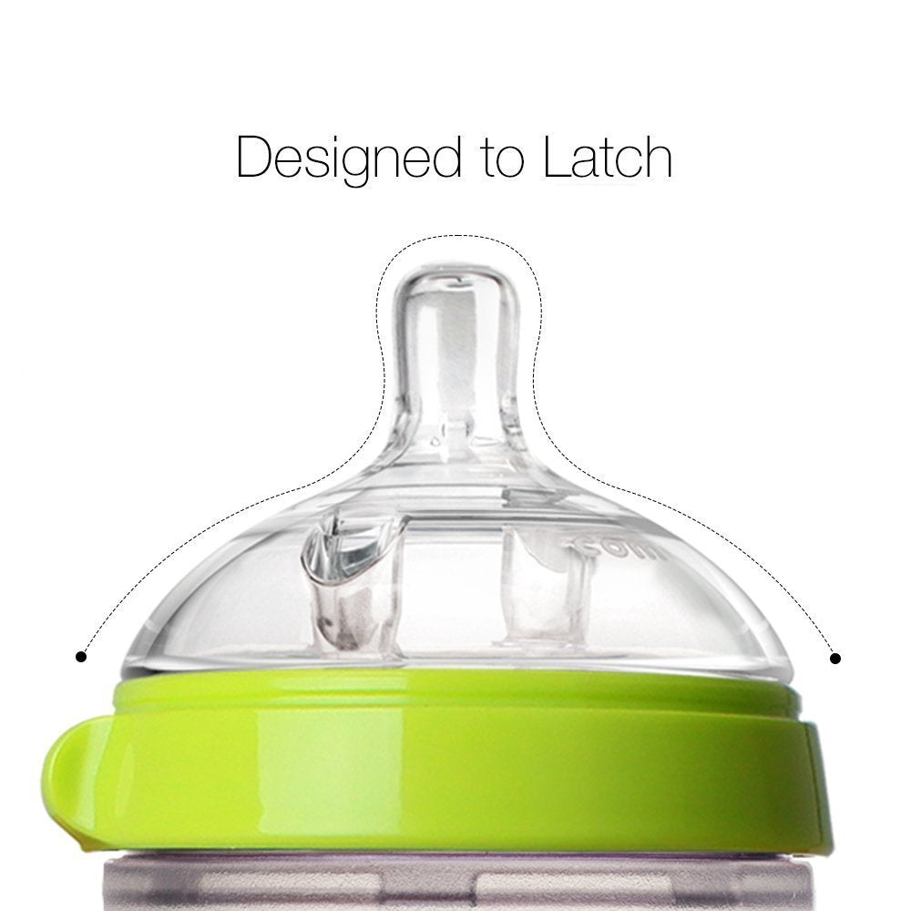 Comotomo Natural Feel Baby Bottle, Anti-Colic Nipple For Newborns, Slow Flow, Green, 5 Ounce, 2 Count