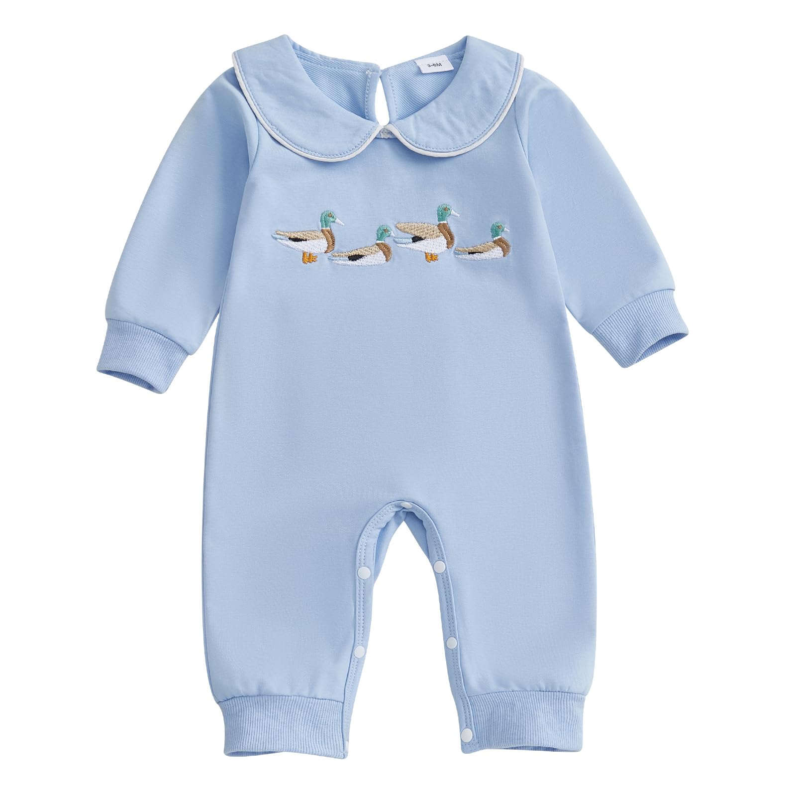 Bagilaanoe Infant Baby Boy Long Sleeve Romper Jumpsuit Pants Mallard Duck Outfit Fall One Piece Clothes (Blue, 0-3 Months)