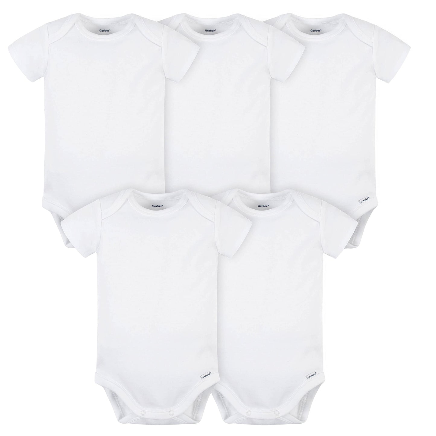 Gerber Unisex Baby 5 Pack Onesies Multi-Packs Bundle Interlock 180 Gsm Shirt, White, 12 Months Us