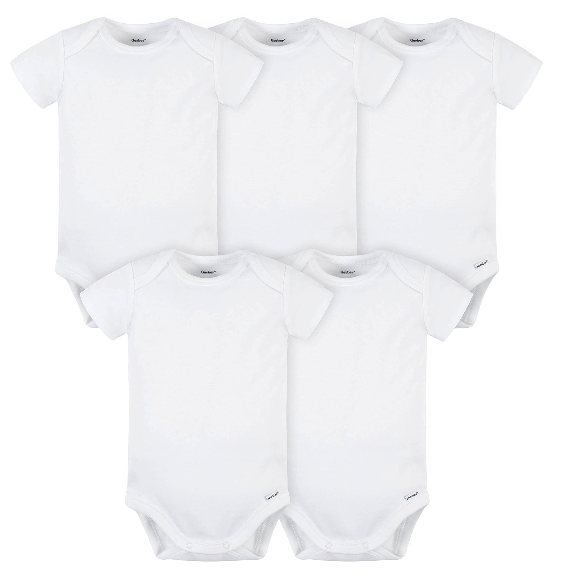 Gerber Unisex Baby 5 Pack Onesies Multi-Packs Bundle Interlock 180 Gsm Shirt, White, 12 Months Us