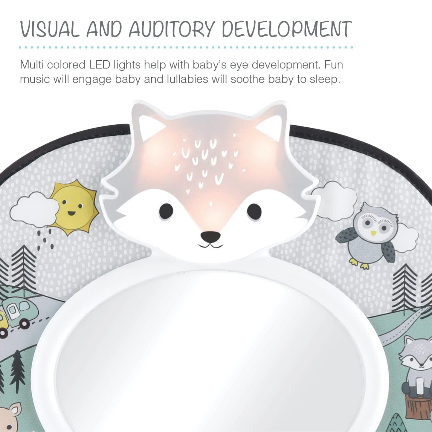 The Peanutshell Musical Baby Car Seat Mirror, Woodland Animals With Lights