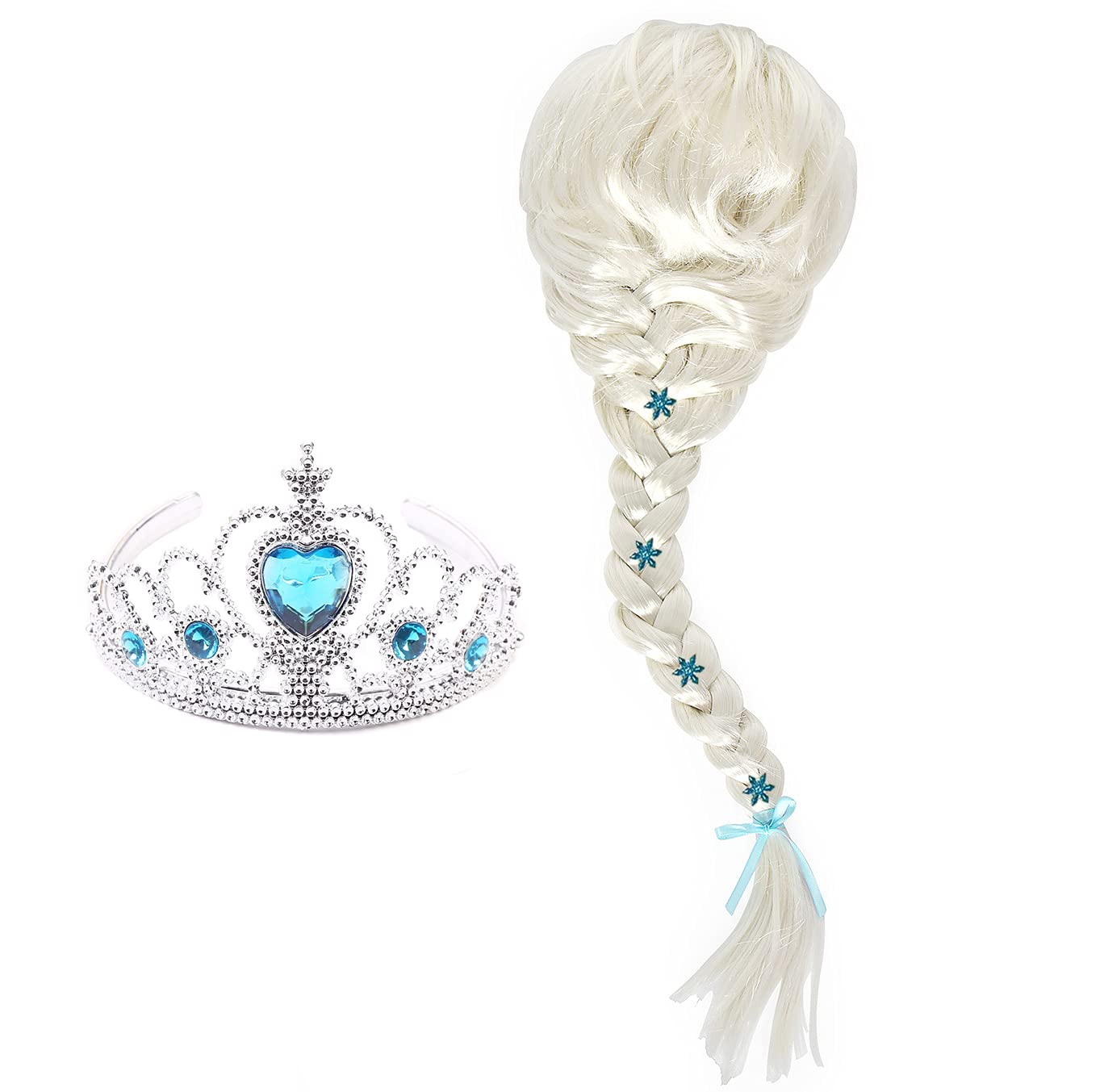 Viviwo Girls Wig Costume Braid With Princess Tiara Long Hair Cosplay Accessories For Kids Halloween Birthday Party Medium