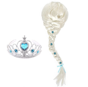 Viviwo Girls Wig Costume Braid With Princess Tiara Long Hair Cosplay Accessories For Kids Halloween Birthday Party Medium