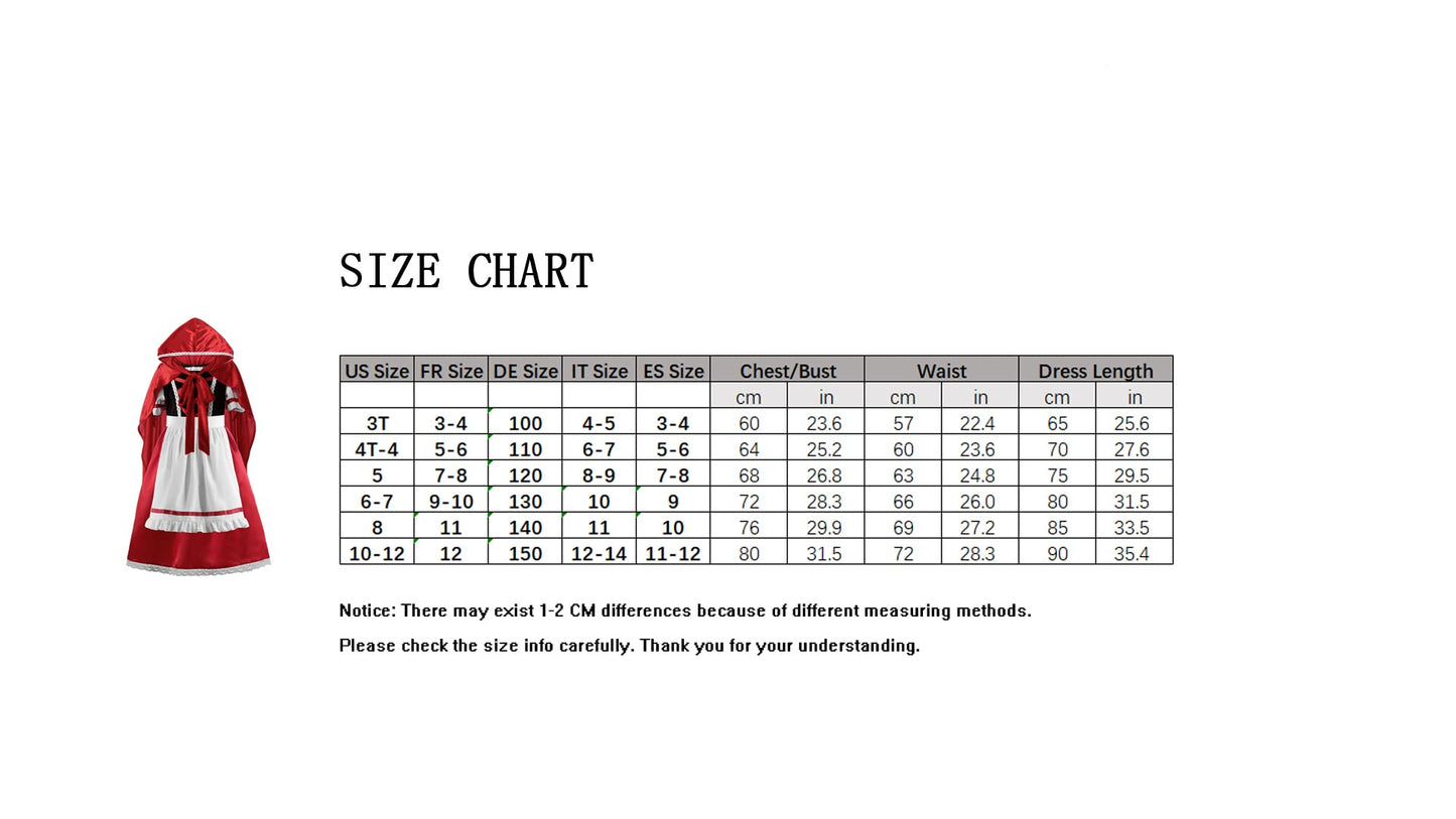 Reliparty Girls Costume For Girls Deluxe Costume Halloween Dress With Cloak,Apron, Bag, 120