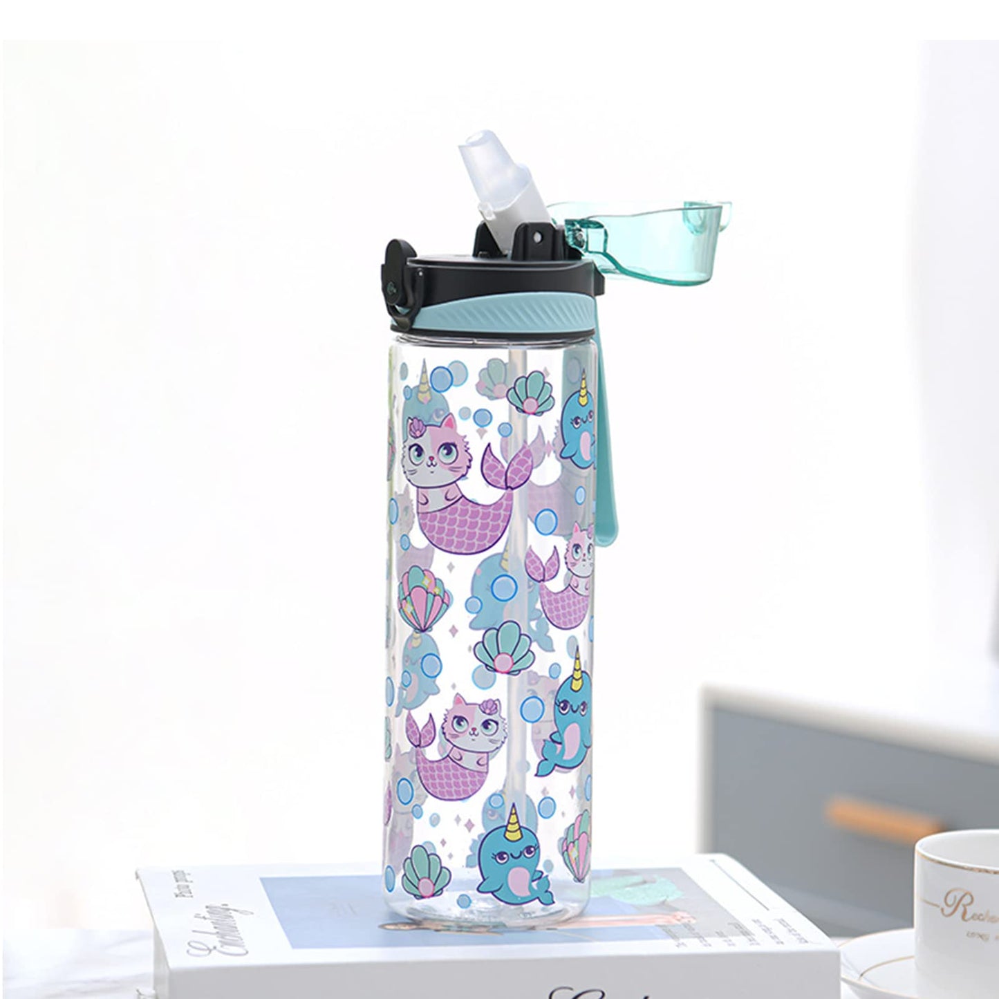 Huin Cute Water Bottle For Girls Women, Water Bottle With Straw For School Kids, Bpa Free Reusable & Spill Proof & Wide Mouth, 2