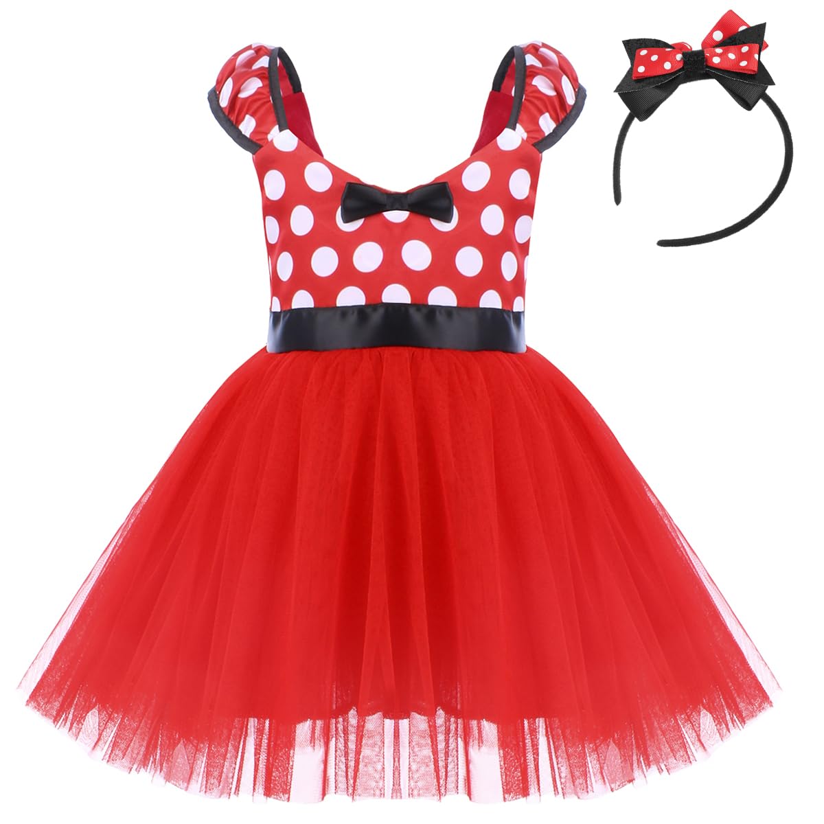 Ibtom Castle Toddler Little Girl Tutu Skirt Bows Ear Headband Polka Dot First Birthday Halloween Costume Princess Outfits X# Red