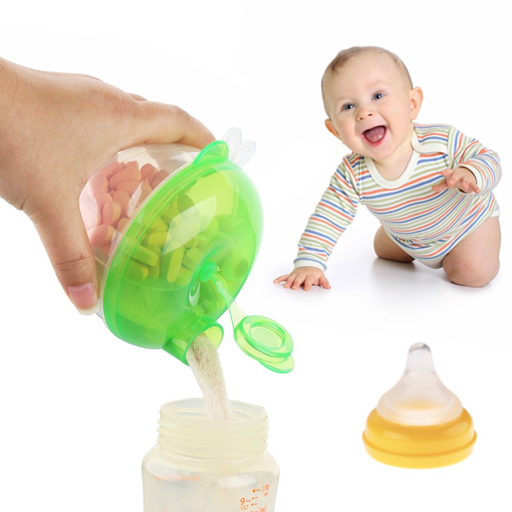 Accmor Baby Formula Dispenser for On-The-Go Feedings, Three-Compartment Non-Spill Formula Container to Go, Snack Milk Powder Dis
