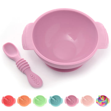 Primastella Unbreakable Silicone Non-Slip Bowl And Chew Spoon Set For Babies And Toddlers (Purple)