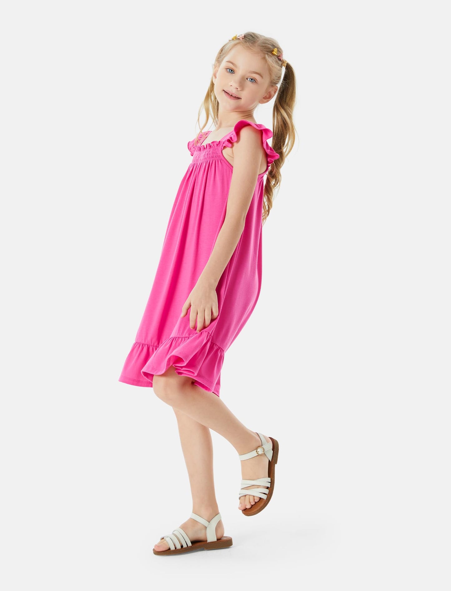 Patpat 3 Pack Toddler Girls Ruffle Sleeve A-Line Dresses Baby Girl Summer Casual Multi-Pack Sundress, Multicolor, 6-7 Years