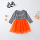 Jeinxcn Halloween Toddler Baby Girl Santa Printed Tutu Dress Long Sleeve Striped Skirt Outfits Clothes With Headband