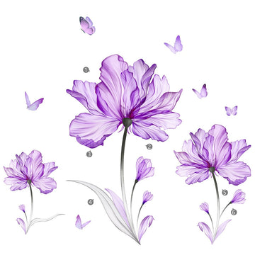 Purple Flower Butterfly Wall Stickers Removable Peel And Stick Murals Wall Decals For Living Room Bedroom Door Aisle Sofa Tv Bac