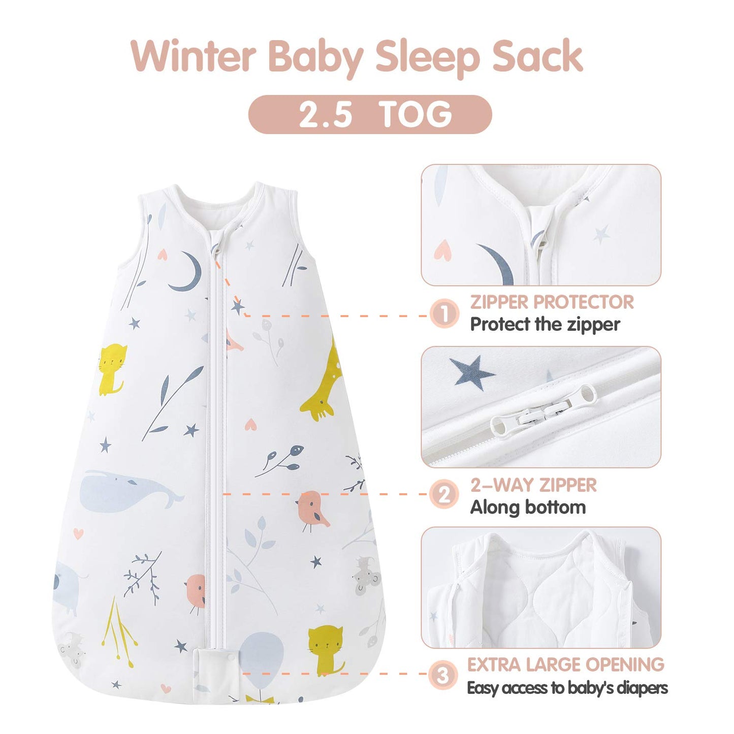 Mosebears Sleep Sack Baby Winter Wearable Blanket with 2-Way Zipper,2.5 TOG Cotton Sleep Sack Unisex (Ocean Animal, 12-18 Months