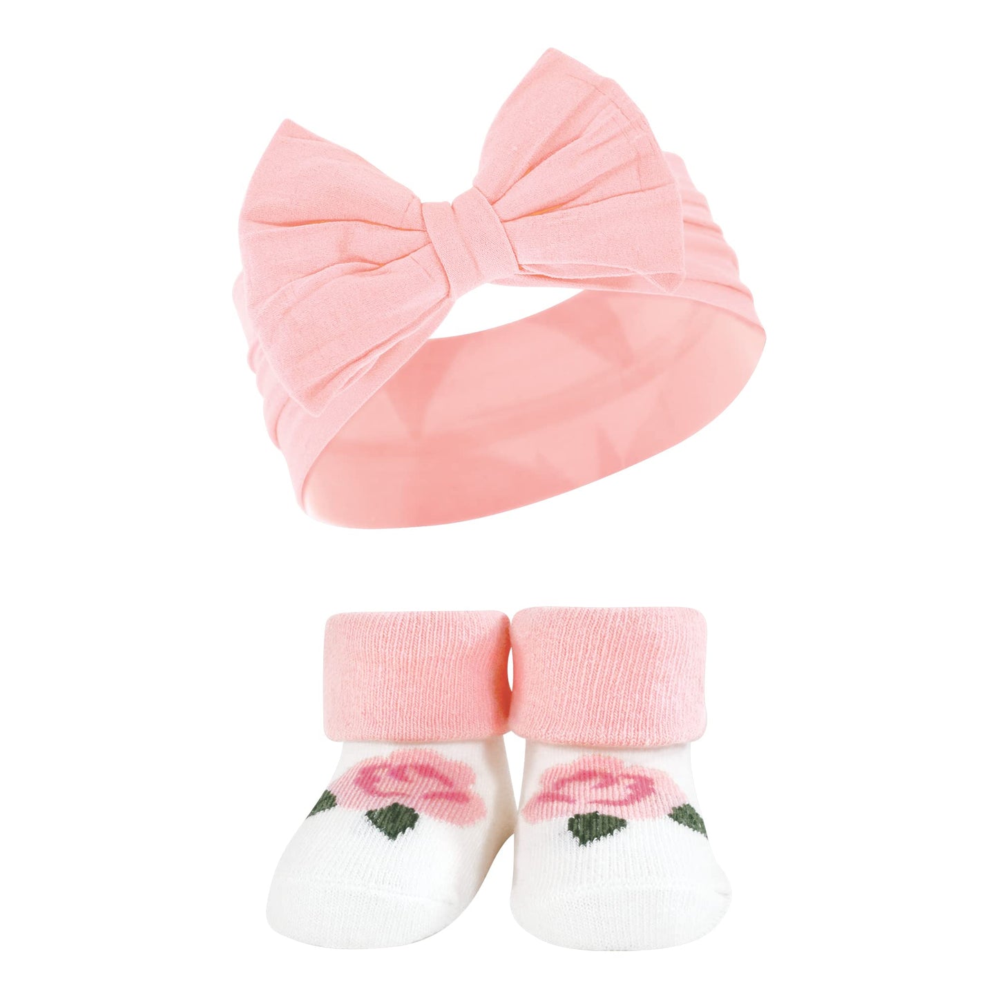 Hudson Baby Baby Girls' Headband And Socks Giftset, Pink Green, One Size