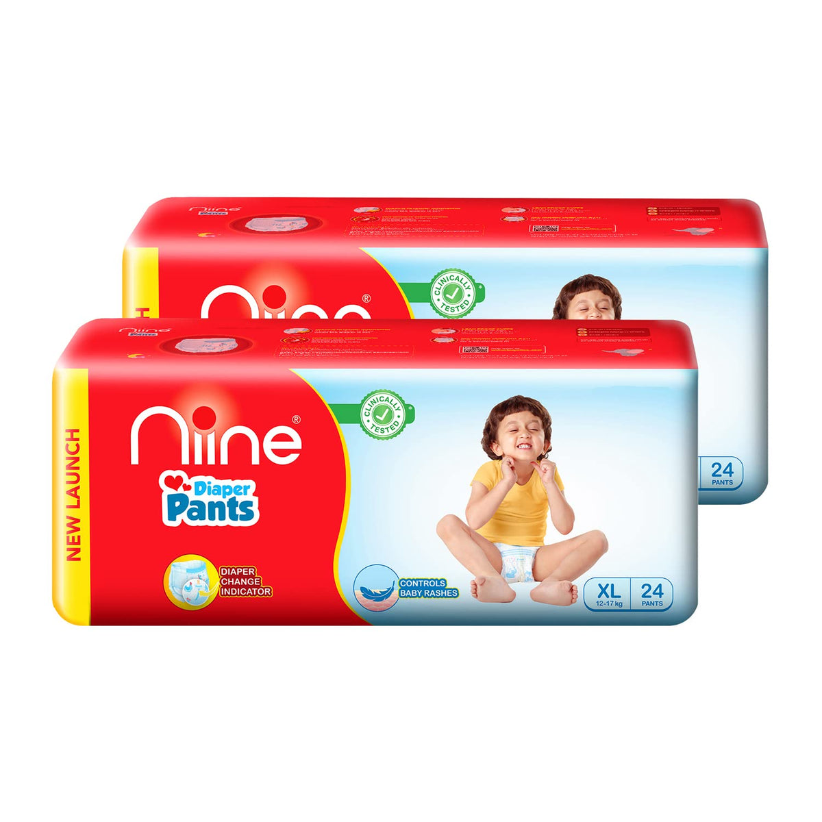 Niine Baby Diaper Pants, Extra Large(Xl) Size (1217 Kg) | 48 Count, Pack Of 2| With Diaper Change Indicator| Faster Absorption 