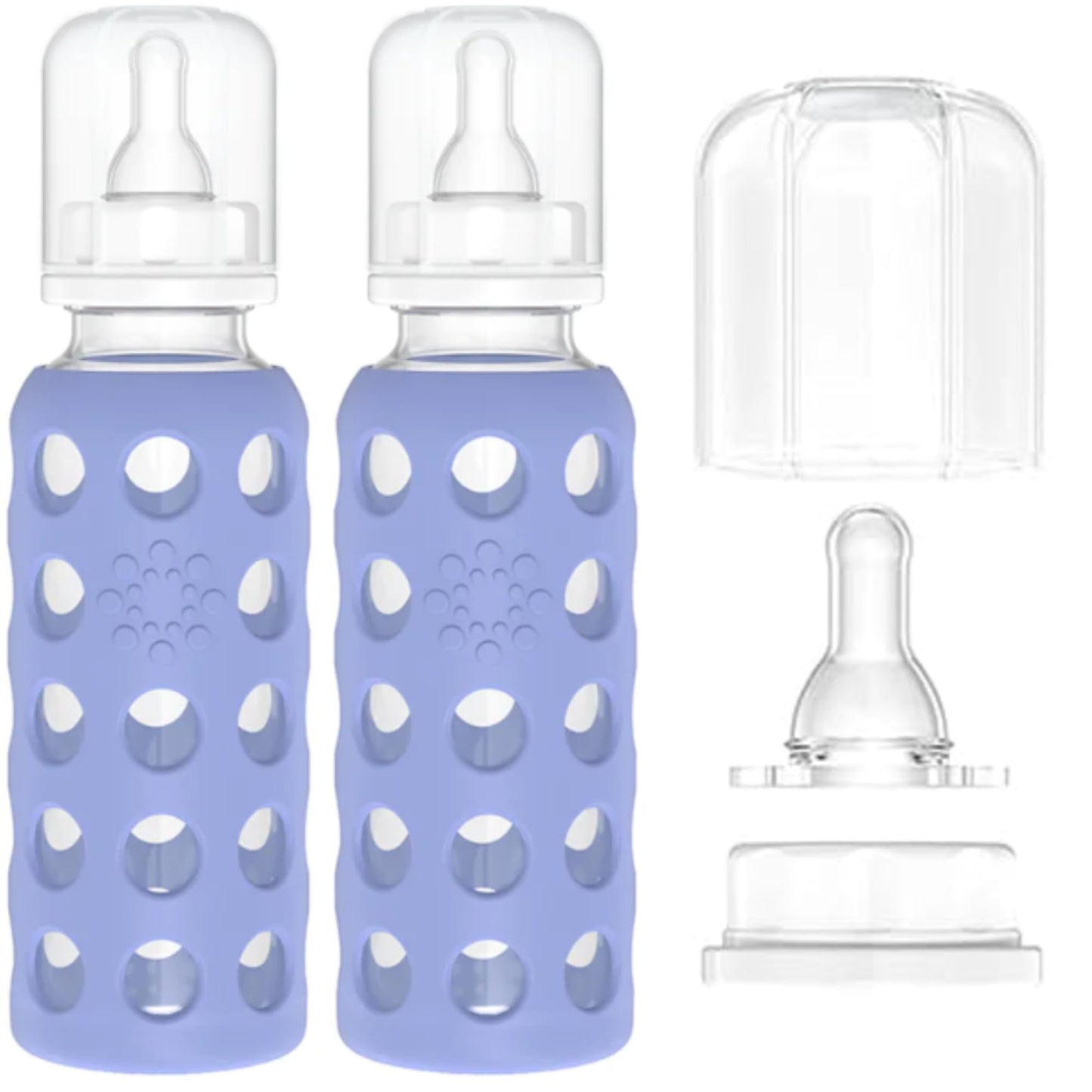 Lifefactory Glass Baby Bottles With Silicone Protection - 2-Pack, 9 Oz Bottles, Blueberry