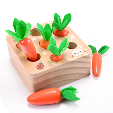 Montessori Toys for 1 Year Old, Carrots Harvest Wooden Baby Toys for 6-12 Months Educational Shape Sorting Matching Toys for Tod