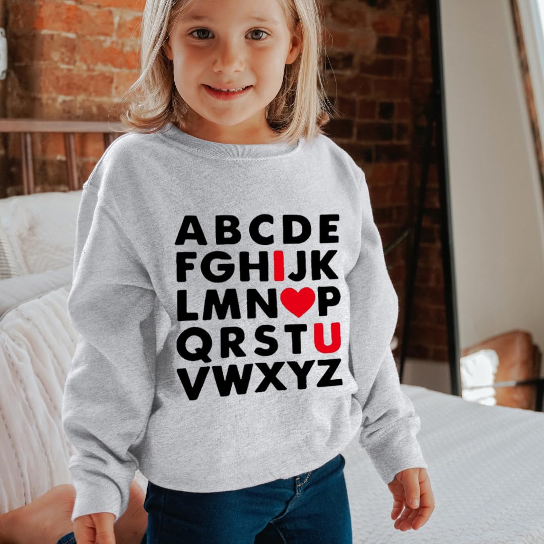 Xfsjgna Valentines Day Sweatshirts Kids 7T Boys Girls Valentine'S Abc I Love U Heart Graphic Shirt Toddler Long Sleeve Tops Gray