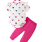 Fullfamous Baby Girl Clothes Gifts Outfits,Spring Summer Short Sleeve Romper And Pant Set Raspberry Heart 18-24 Months