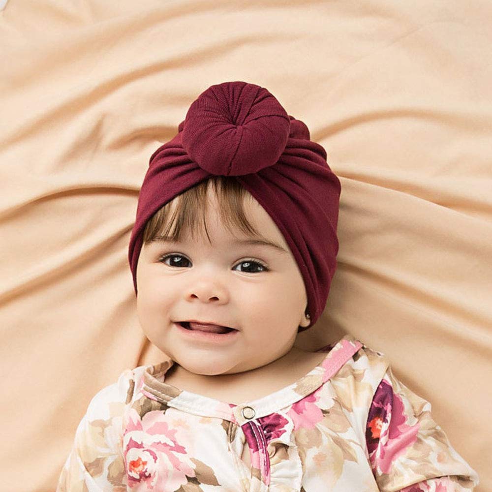 Insowni 8 Pack Solid Nursery Hospital Ball Donut Turban Hat Cap Beanie Bonnet For Baby Girls Toddlers Newborns Infants