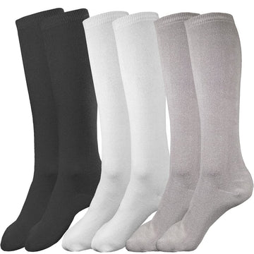 Judanzy 3 Pairs Of Boys And Girls Solid Knee High Uniform Socks For School, Soccer, Football, Afo Etc. (4-6 Years, Black, White,