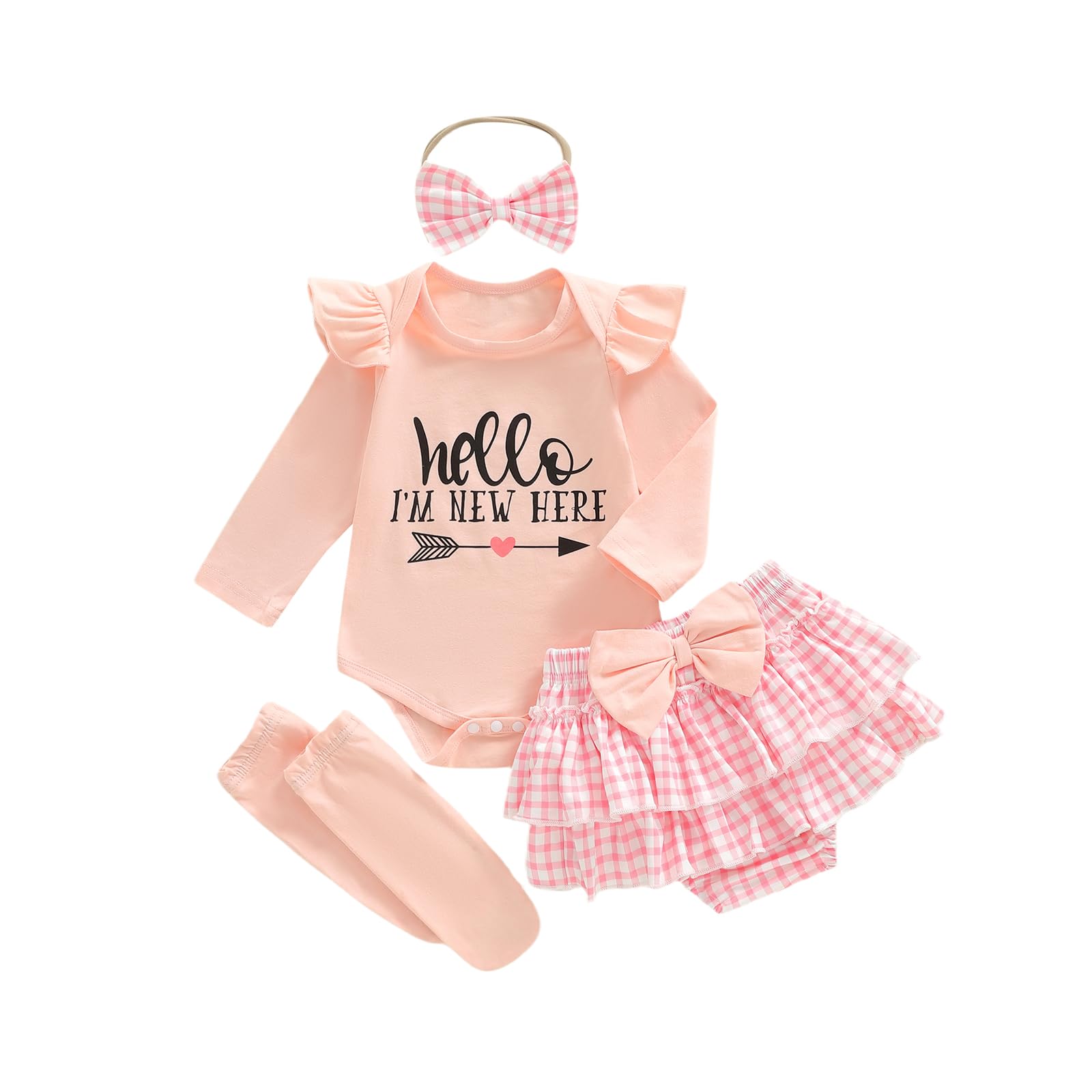 Sprifallbaby Newborn Baby Girl Clothes Hello Im New Here Romper Ruffle Shorts Tutu Skirt Set Cute Infant Coming Home Outfits (P