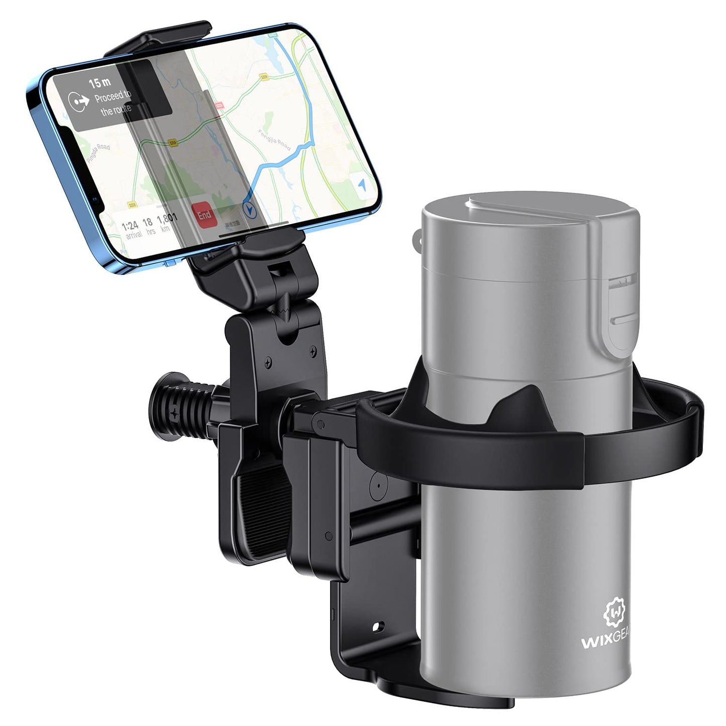Wixgear Stroller Cup Holder With Phone Stand Holder, 2-In-1 Universal Cup Phone Holder For Stroller, Wheelchair, Walker, With Ne