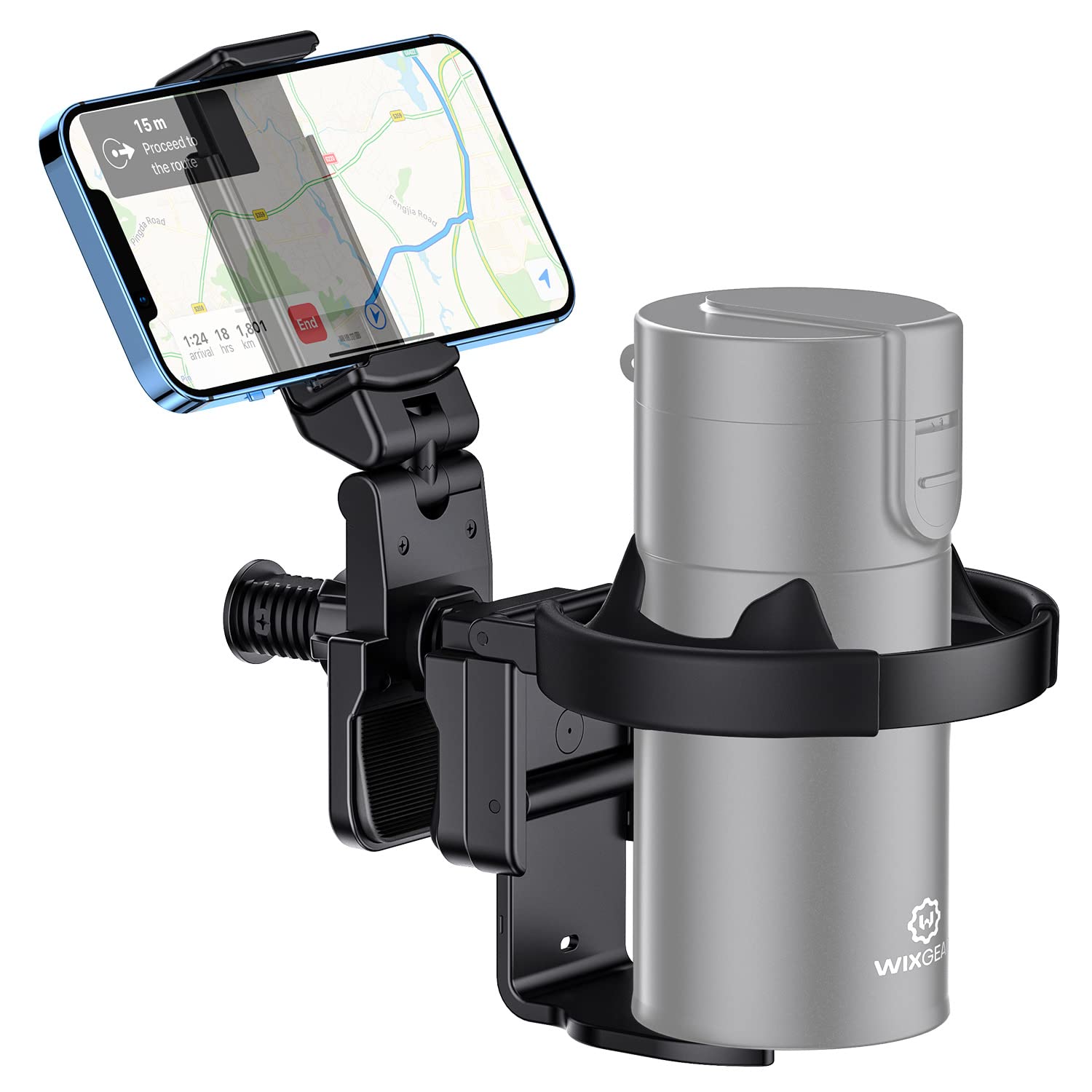 Wixgear Stroller Cup Holder With Phone Stand Holder, 2-In-1 Universal Cup Phone Holder For Stroller, Wheelchair, Walker, With Ne