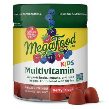 MegaFood Kids Multivitamin Gummies - Kids Vitamins - Age 4+ with Vitamin C, Vitamin D, Zinc, Choline, and Real Fruit - Brain & I