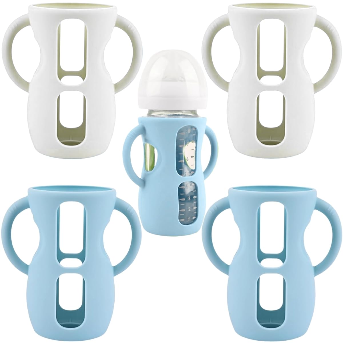 Frezonika 4 Pack Silicone Sleeves For Avent Natural Glass Baby Bottles, Silicone And Easy-Grip Handles For Drop Protection, Comp