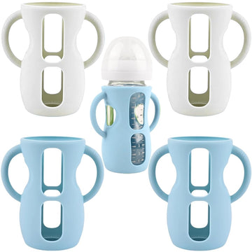 Frezonika 4 Pack Silicone Sleeves For Avent Natural Glass Baby Bottles, Silicone And Easy-Grip Handles For Drop Protection, Comp