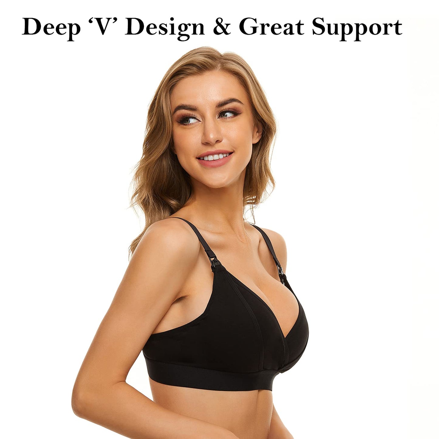 Pumpkin Pump Pumping Bra, Hands Free Nursing Bra, Adjustable Wireless Bra, Fits Breast Pumps, Black (Large)