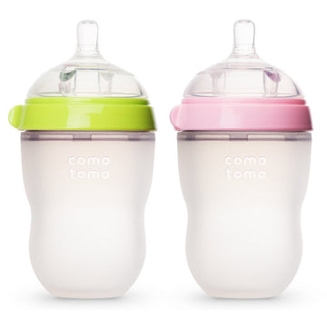 Comotomo Natural Feel Baby Bottles, Green & Pink, 250Ml (8 Oz)