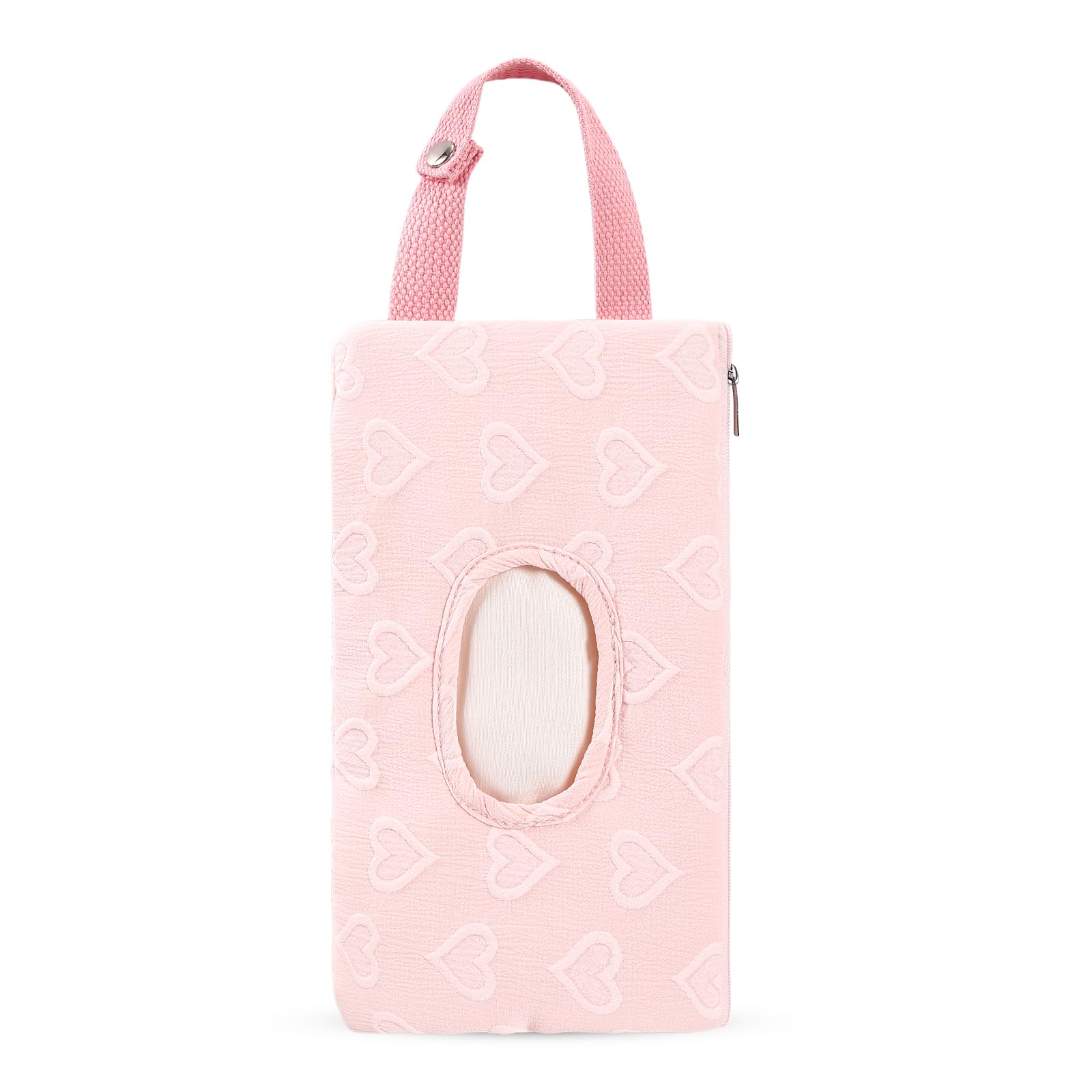 CEUTNIZ Quilted Baby Diaper and Wipes Pouch Portable Mommy Bag for Stroller Reusable Wipes Pouch with Lanyard (Pink Heart)