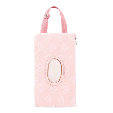 CEUTNIZ Quilted Baby Diaper and Wipes Pouch Portable Mommy Bag for Stroller Reusable Wipes Pouch with Lanyard (Pink Heart)