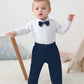 Disaur Baby Boy Clothes Toddler Boy Outfits, 4Pc Gentleman Dress Romper + Vest + Pants + Bow Tie Cotton Suit Set (Navy Blue,3-6