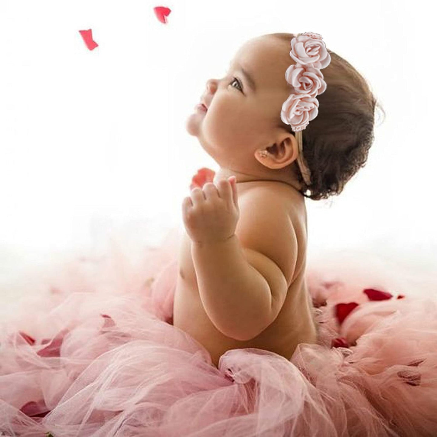 Bfnaagirl Baby Girl Floral Headband Nylon Flower Crown Elastic Hairband 3Pcs Hair Accessories Gift For Girls, Ym7, Stretchy Size