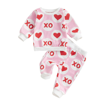 Focusnorm Toddler Baby Girl Valentine'S Day Outfits Letter Embroidery Sweatshirt Elastic Pants Sets Newborn Infant Clothes (Lett