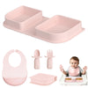 AYHIT Traval Silicone Foldable Feeding Set, On-the-Go Baby Feeding Supplies Including Toddler Plates, Silicone Baby Spoon&Fork, 